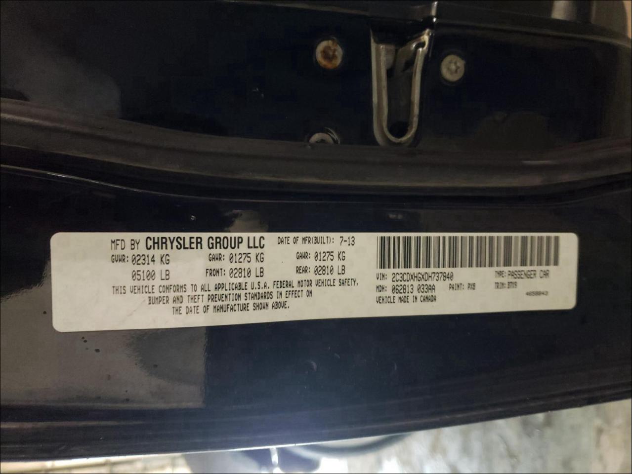 Photo 10 from auction – 2013 DODGE CHARGER SX with VIN 2C3CDXHGXDH737840