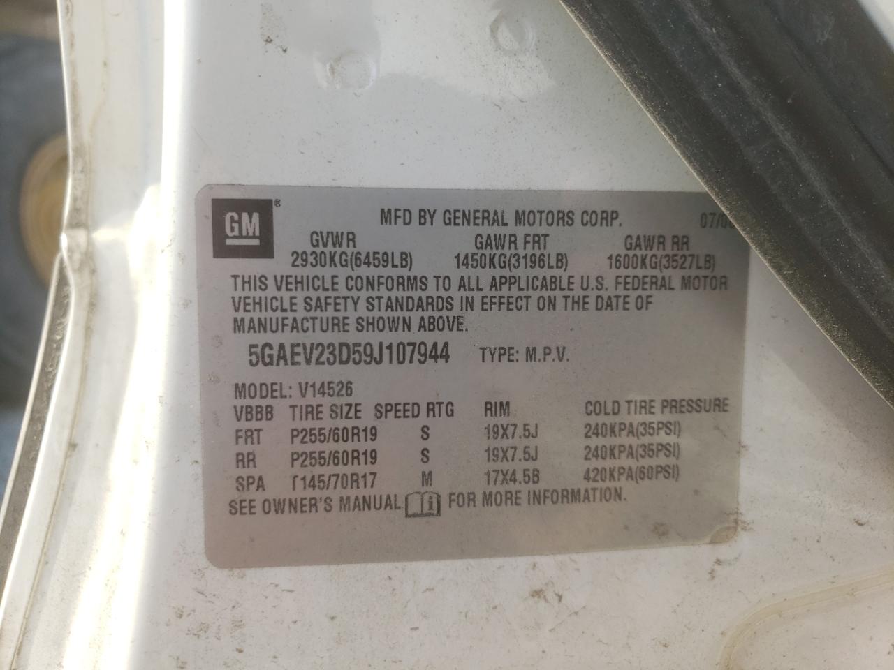 Photo 10 from auction – 2009 BUICK ENCLAVE CX with VIN 5GAEV23D59J107944