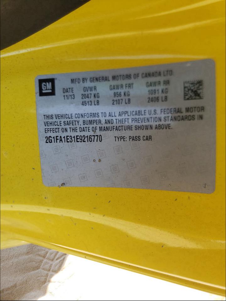 Photo 10 from auction – 2014 CHEVROLET CAMARO LS with VIN 2G1FA1E31E9216770