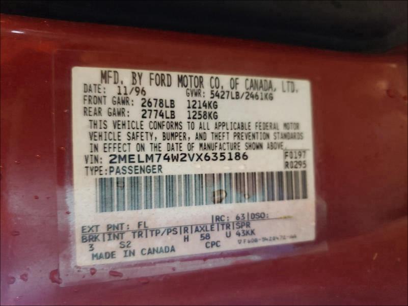 Photo 10 from auction – 1997 MERCURY GRAND MARQ with VIN 2MELM74W2VX635186