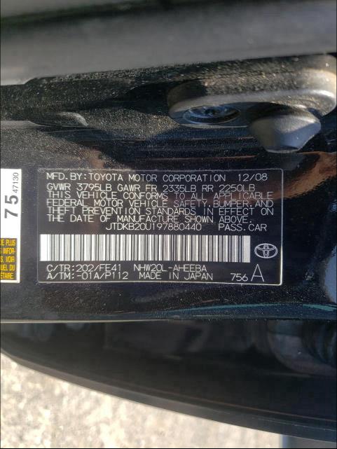 Photo 10 from auction – 2009 TOYOTA PRIUS with VIN JTDKB20U197880440