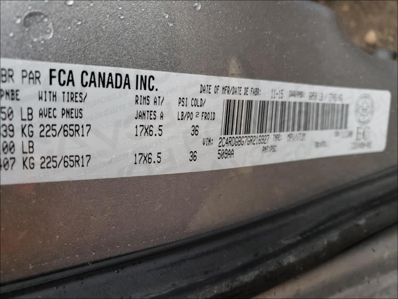 Photo 10 from auction – 2016 DODGE GRAND CARA with VIN 2C4RDGBG7GR216927