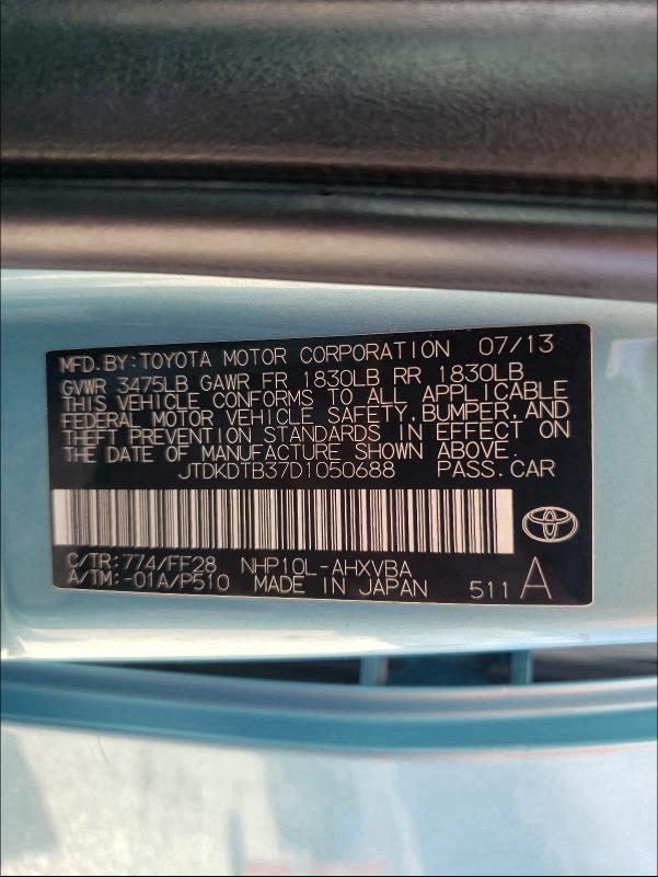 Photo 10 from auction – 2013 TOYOTA PRIUS C with VIN JTDKDTB37D1050688
