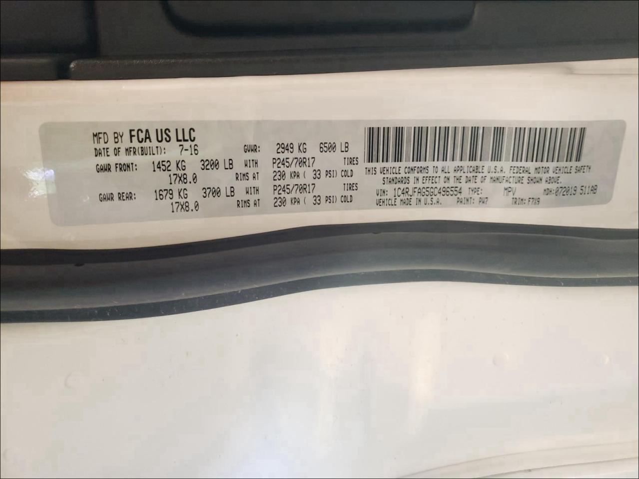 Photo 10 from auction – 2016 JEEP GRAND CHER with VIN 1C4RJFAG5GC496554