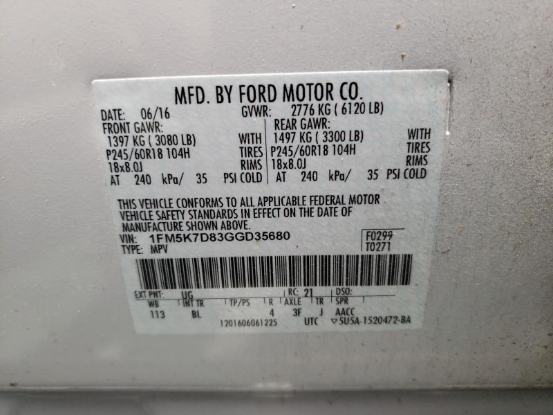 Photo 10 from auction – 2016 FORD EXPLORER X with VIN 1FM5K7D83GGD35680