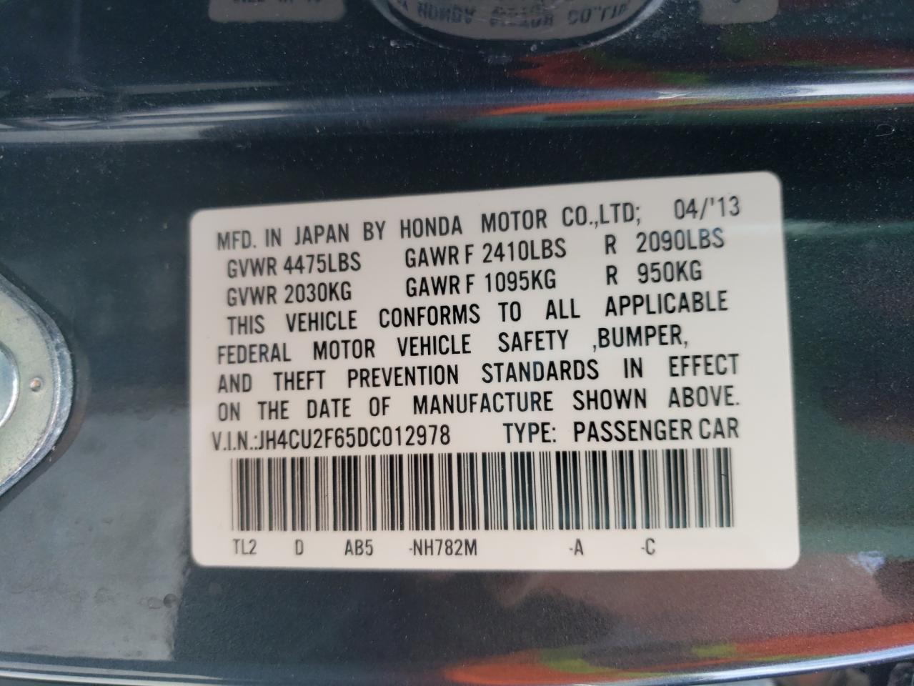 Photo 10 from auction – 2013 ACURA TSX TECH with VIN JH4CU2F65DC012978