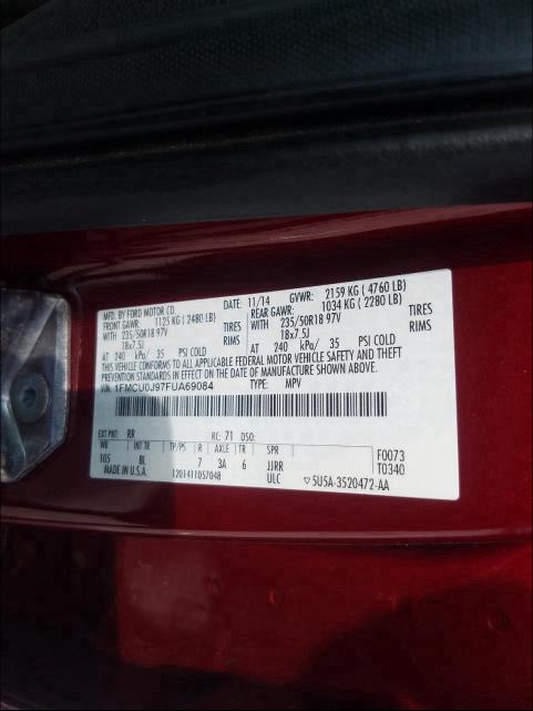 Photo 10 from auction – 2015 FORD ESCAPE TIT with VIN 1FMCU0J97FUA69084