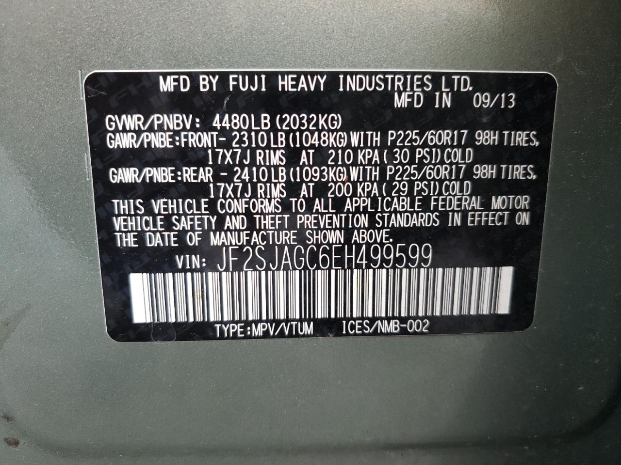 Photo 10 from auction – 2014 SUBARU FORESTER 2 with VIN JF2SJAGC6EH499599