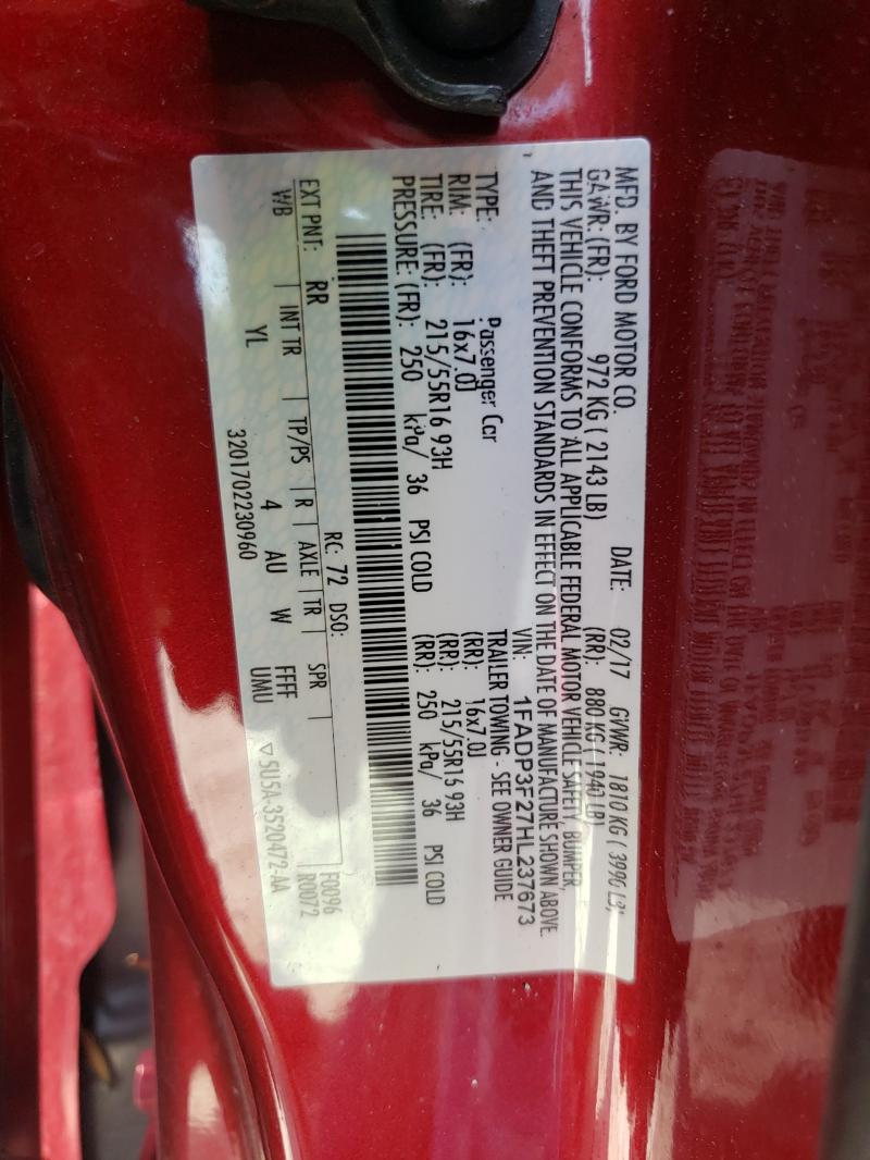 Photo 10 from auction – 2017 FORD FOCUS SE with VIN 1FADP3F27HL237673