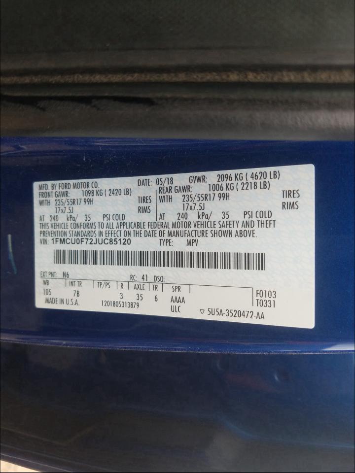Photo 10 from auction – 2018 FORD ESCAPE S with VIN 1FMCU0F72JUC85120