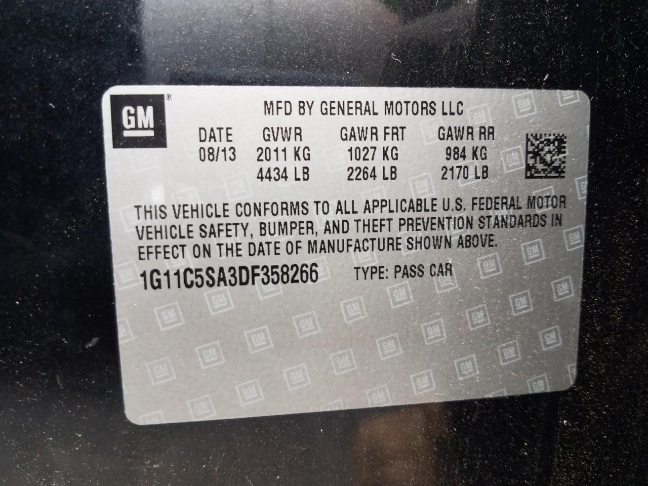 Photo 10 from auction – 2013 CHEVROLET MALIBU 1LT with VIN 1G11C5SA3DF358266