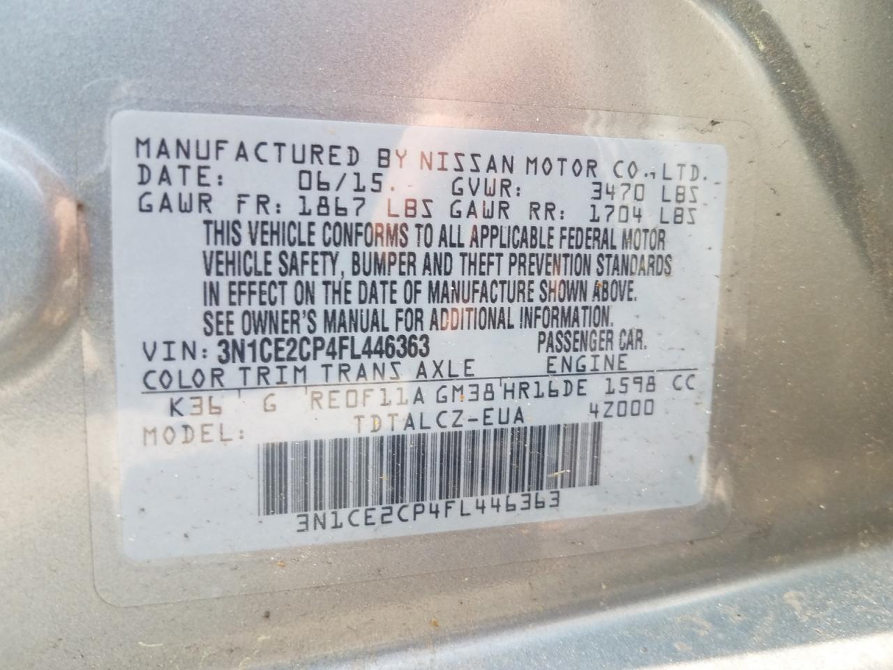 Photo 10 from auction – 2015 NISSAN VERSA NOTE with VIN 3N1CE2CP4FL446363