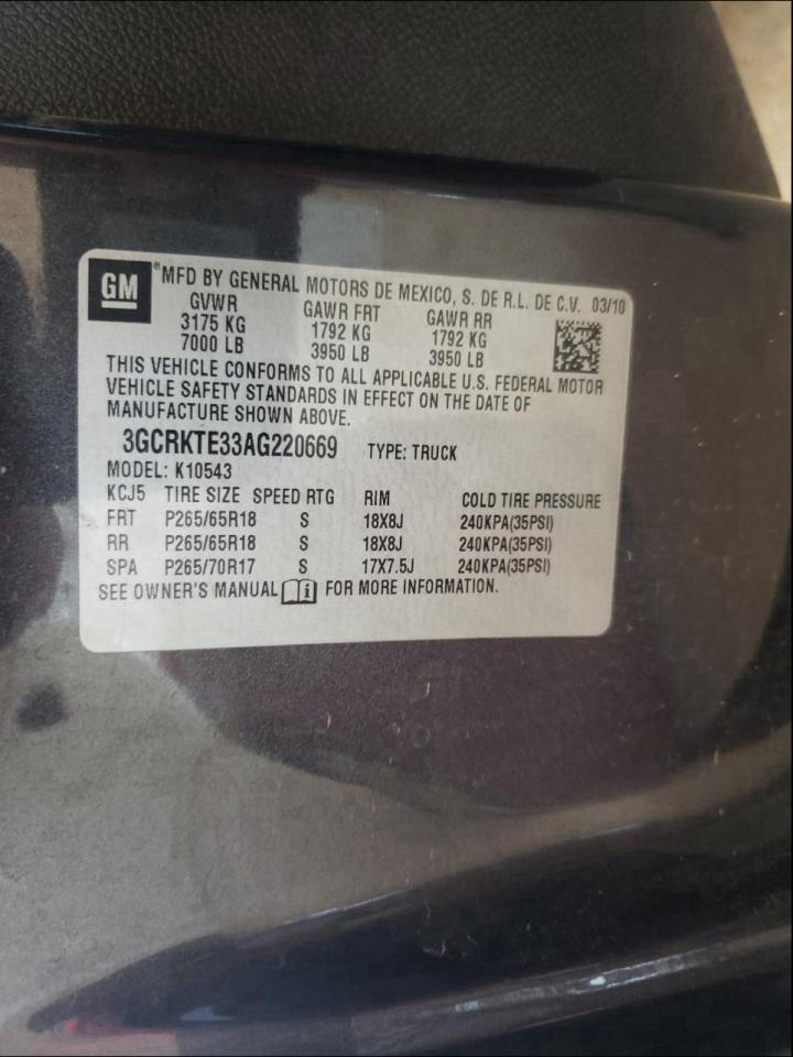 Photo 10 from auction – 2010 CHEVROLET SILVERADO with VIN 3GCRKTE33AG220669