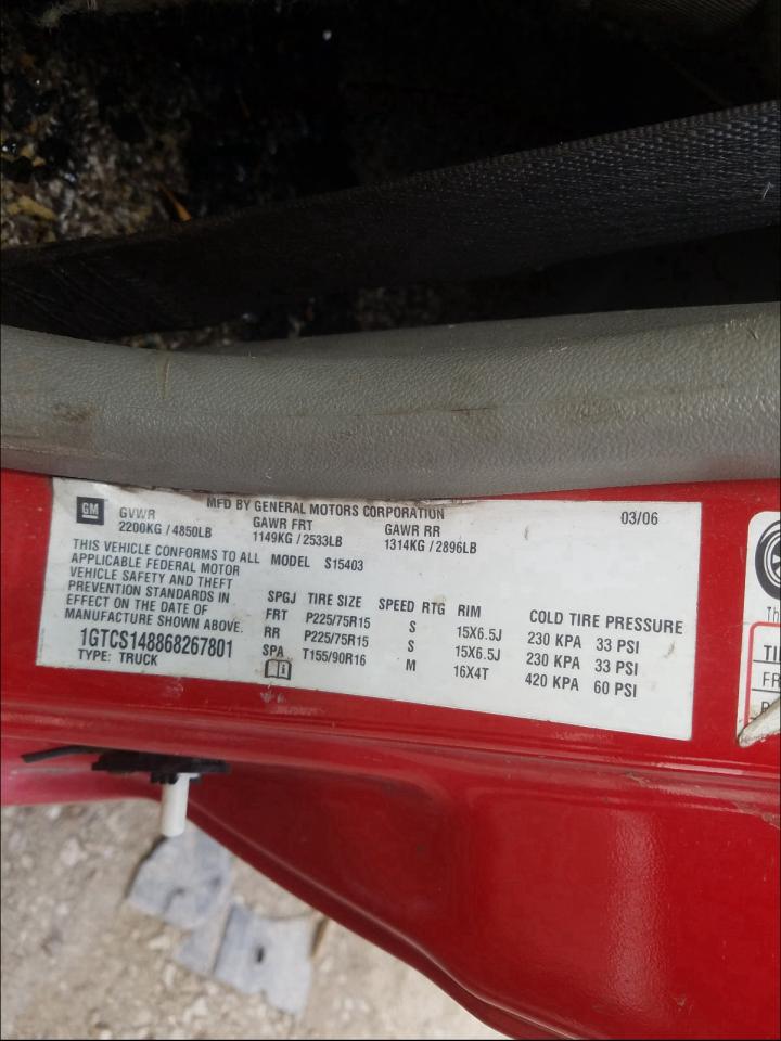Photo 10 from auction – 2006 GMC CANYON with VIN 1GTCS148868267801