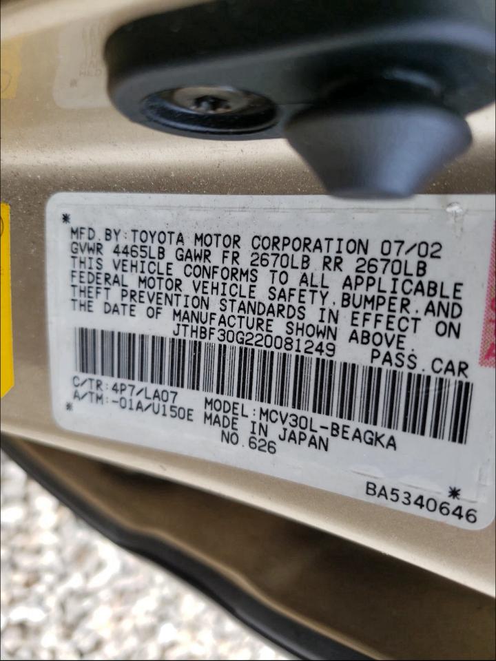 Photo 10 from auction – 2002 LEXUS ES 300 with VIN JTHBF30G220081249