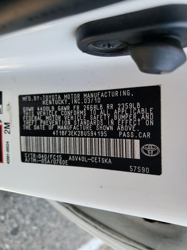 Photo 10 from auction – 2011 TOYOTA CAMRY BASE with VIN 4T1BF3EK2BU594195