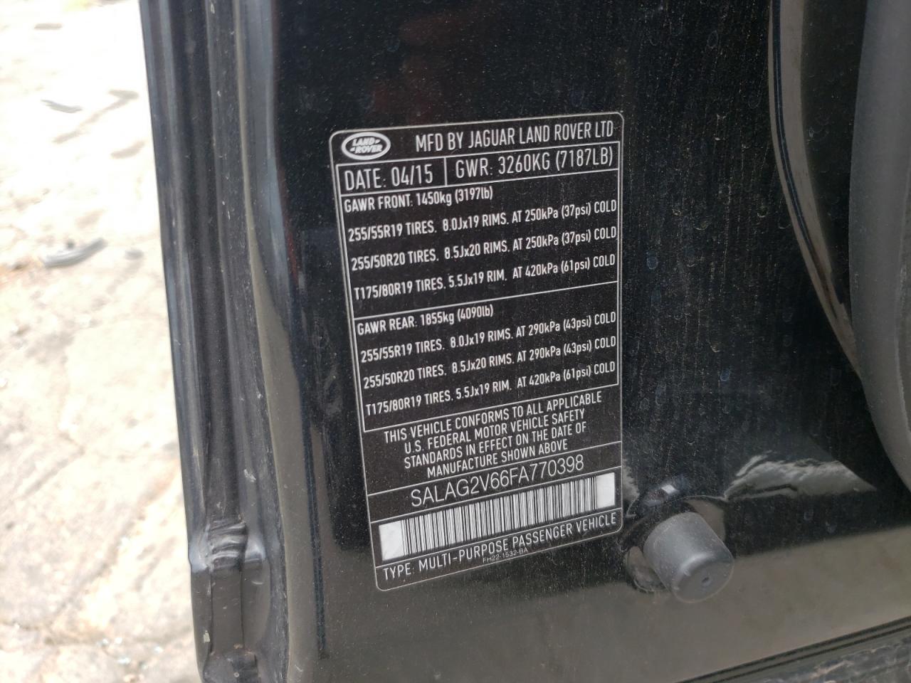 Photo 10 from auction – 2015 LAND ROVER LR4 HSE with VIN SALAG2V66FA770398