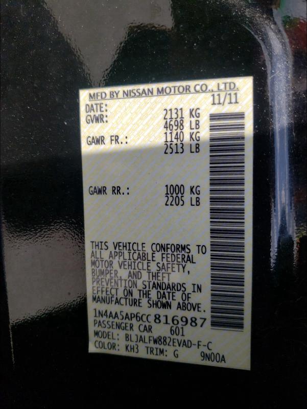 Photo 10 from auction – 2012 NISSAN MAXIMA S with VIN 1N4AA5AP6CC816987