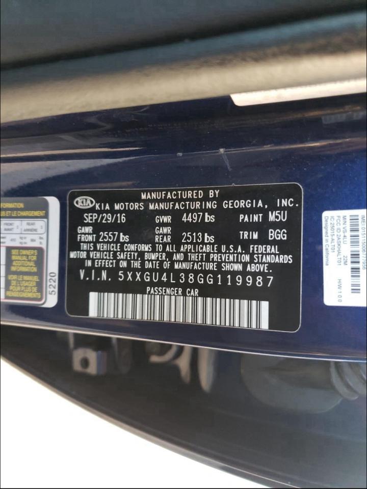 Photo 10 from auction – 2016 KIA OPTIMA EX with VIN 5XXGU4L38GG119987