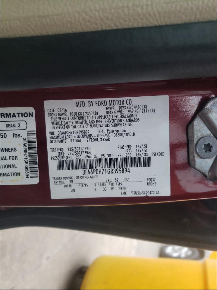 Photo 10 from auction – 2016 FORD FUSION SE with VIN 3FA6P0H71GR395894