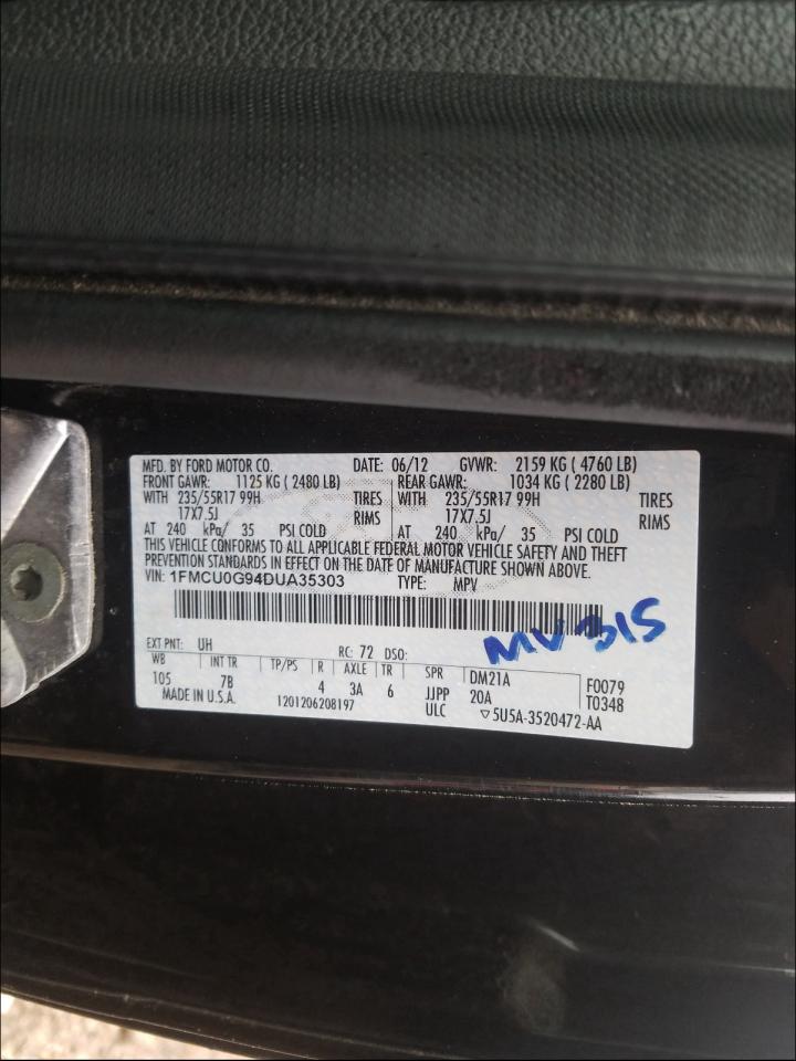 Photo 10 from auction – 2013 FORD ESCAPE SE with VIN 1FMCU0G94DUA35303