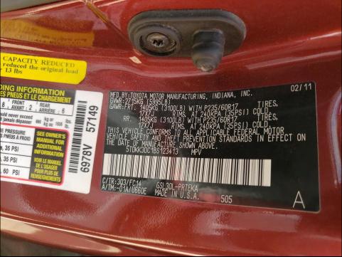 Photo 10 from auction – 2011 TOYOTA SIENNA LE with VIN 5TDKK3DC1BS123413