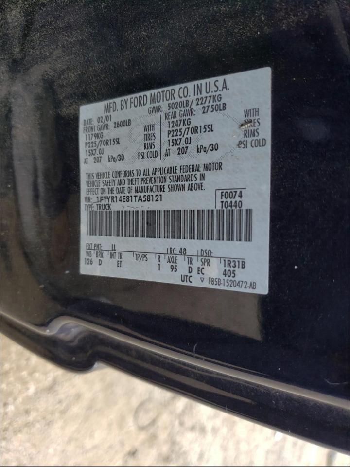 Photo 10 from auction – 2001 FORD RANGER SUP with VIN 1FTYR14E81TA58121