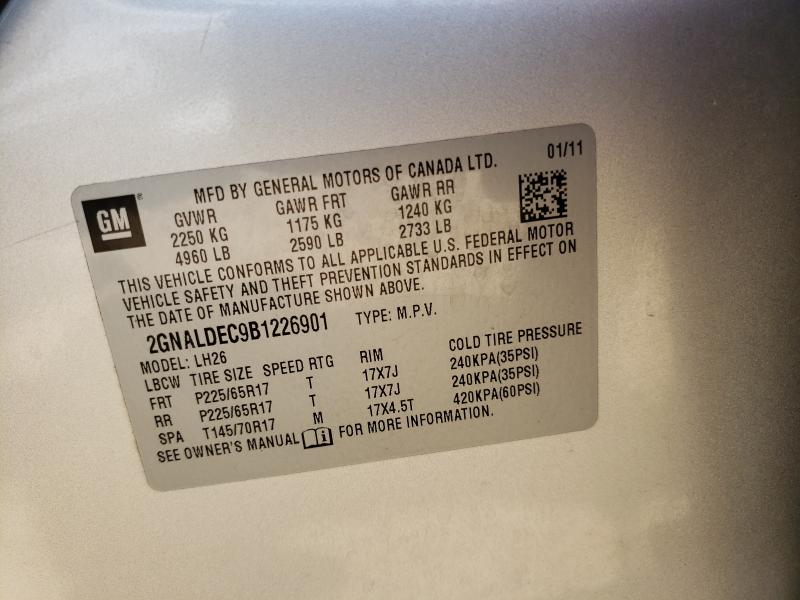 Photo 10 from auction – 2011 CHEVROLET EQUINOX LT with VIN 2GNALDEC9B1226901