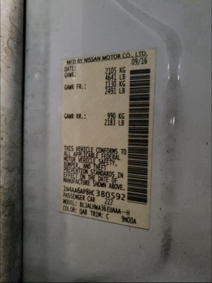 Photo 10 from auction – 2017 NISSAN MAXIMA 3.5 with VIN 1N4AA6AP8HC380592