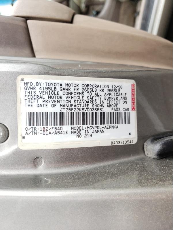 Photo 10 from auction – 1997 TOYOTA CAMRY LE with VIN JT2BF22K8V0036651