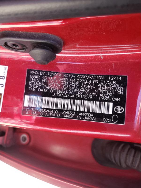 Photo 10 from auction – 2015 TOYOTA PRIUS with VIN JTDKN3DU4F1913579