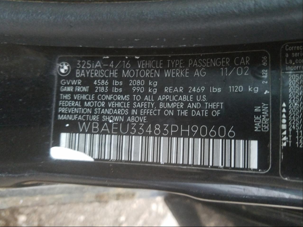 Photo 10 from auction – 2003 BMW 325 XI with VIN WBAEU33483PH90606