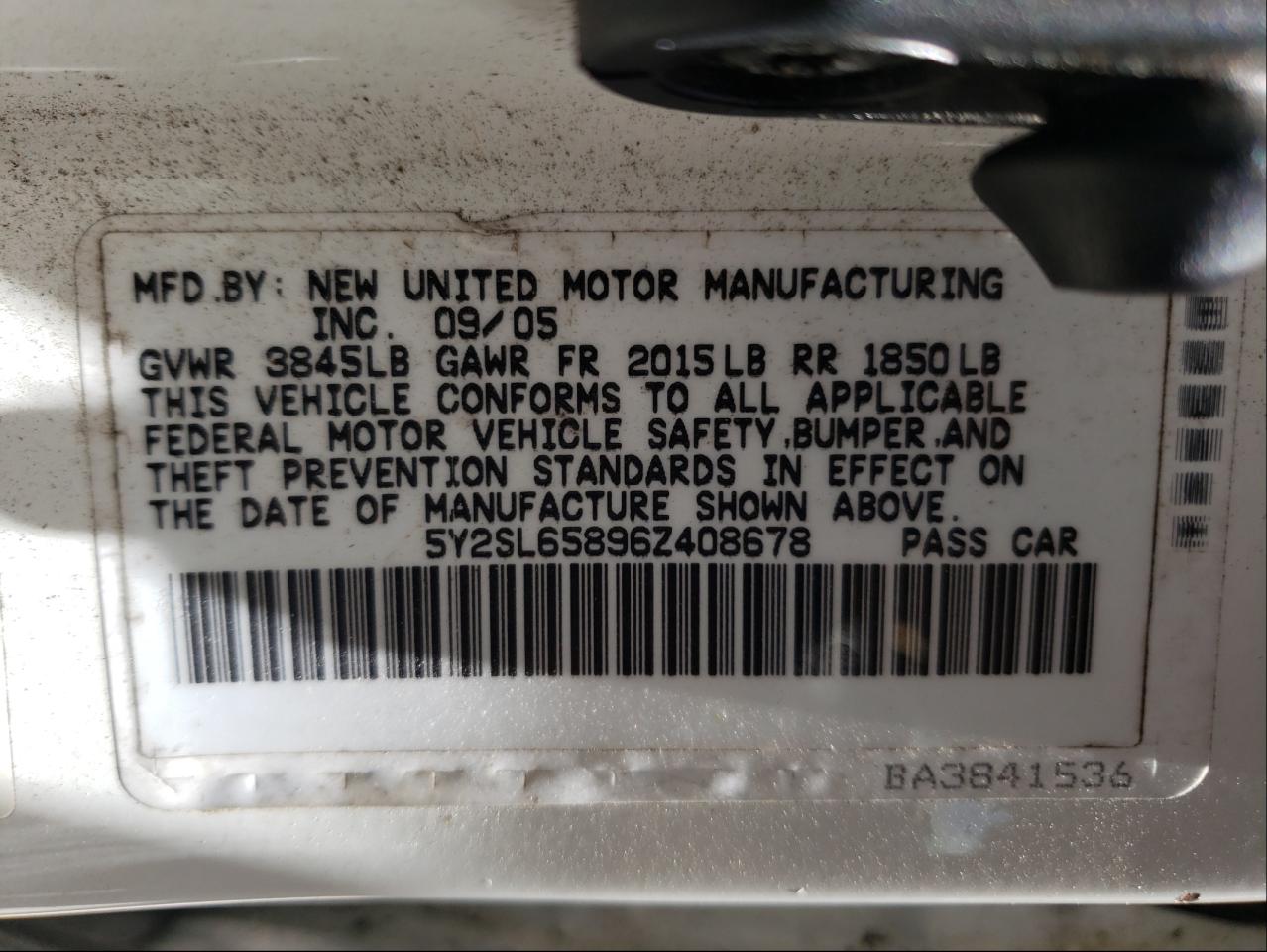 Photo 10 from auction – 2006 PONTIAC VIBE with VIN 5Y2SL65896Z408678