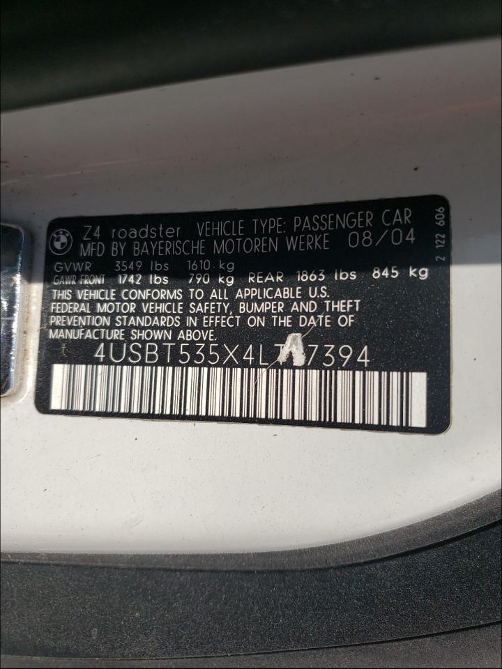 Photo 10 from auction – 2004 BMW Z4 3.0 with VIN 4USBT535X4LT27394