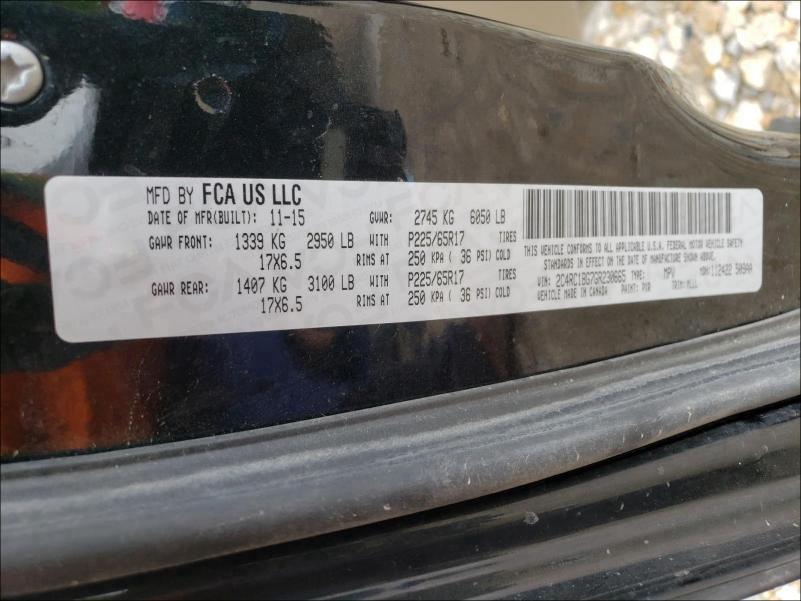 Photo 10 from auction – 2016 CHRYSLER TOWN & COU with VIN 2C4RC1BG7GR230665