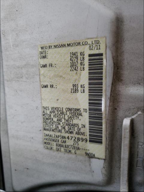 Photo 10 from auction – 2011 NISSAN ALTIMA BAS with VIN 1N4AL2AP3BN472899