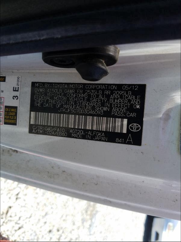 Photo 10 from auction – 2013 TOYOTA SCION TC with VIN JTKJF5C70D3046093