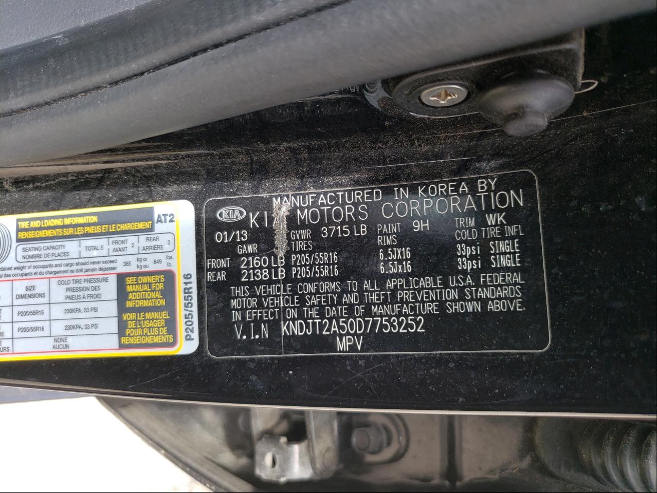 Photo 10 from auction – 2013 KIA SOUL with VIN KNDJT2A50D7753252