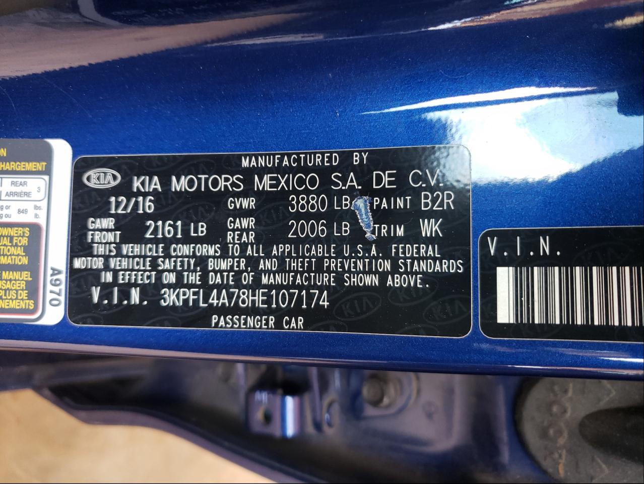 Photo 10 from auction – 2017 KIA FORTE LX with VIN 3KPFL4A78HE107174
