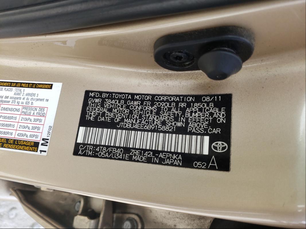 Photo 10 from auction – 2011 TOYOTA COROLLA BA with VIN JTDBU4EE6B9158821