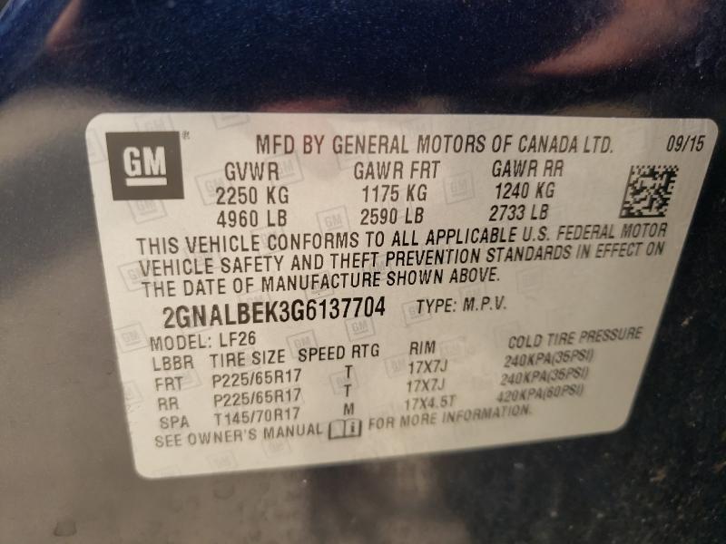 Photo 10 from auction – 2016 CHEVROLET EQUINOX LS with VIN 2GNALBEK3G6137704
