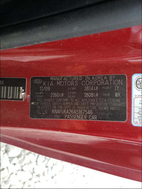 Photo 10 from auction – 2010 KIA FORTE EX with VIN KNAFU6A26A5167546