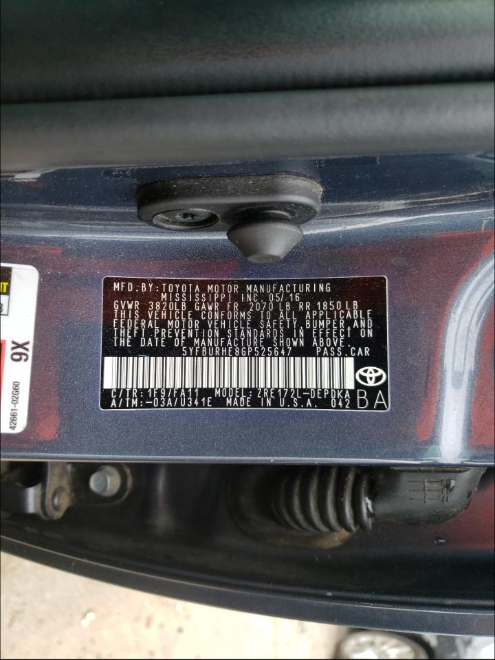 Photo 10 from auction – 2016 TOYOTA COROLLA L with VIN 5YFBURHE8GP525647