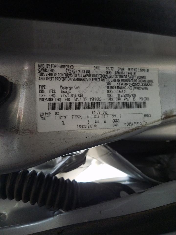 Photo 10 from auction – 2012 FORD FOCUS SEL with VIN 1FAHP3H29CL338589
