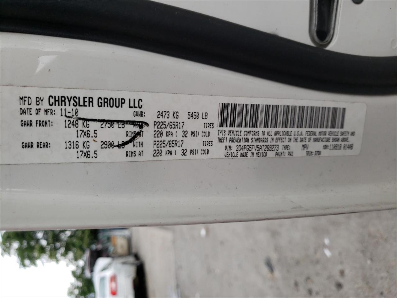 Photo 10 from auction – 2010 DODGE JOURNEY SX with VIN 3D4PG5FV5AT269273