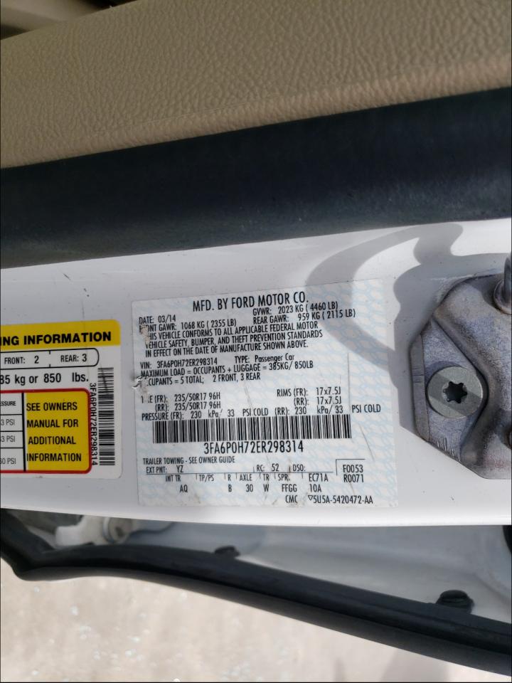 Photo 10 from auction – 2014 FORD FUSION SE with VIN 3FA6P0H72ER298314