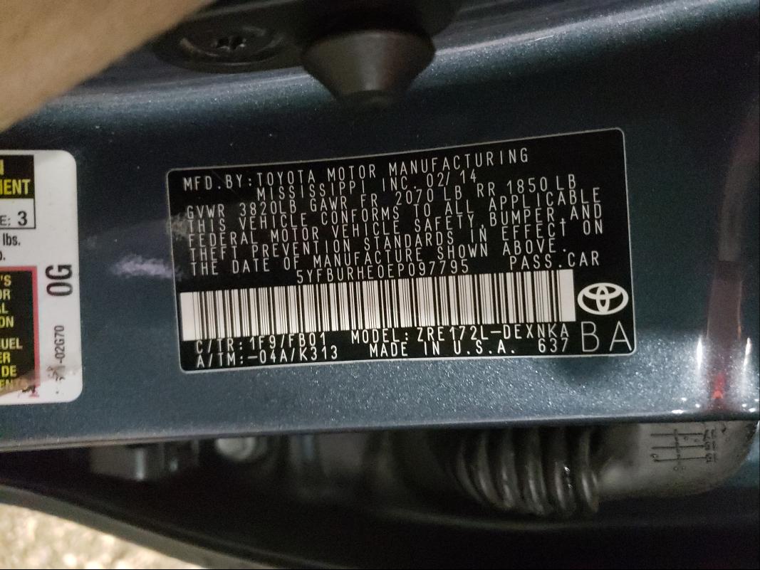 Photo 10 from auction – 2014 TOYOTA COROLLA L with VIN 5YFBURHE0EP097795