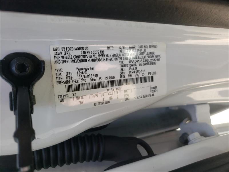Photo 10 from auction – 2016 FORD FOCUS S with VIN 1FADP3E23GL258245