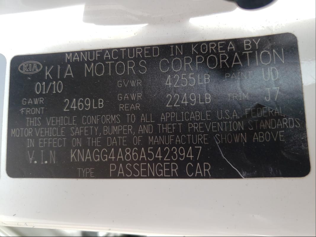 Photo 10 from auction – 2010 KIA OPTIMA LX with VIN KNAGG4A86A5423947