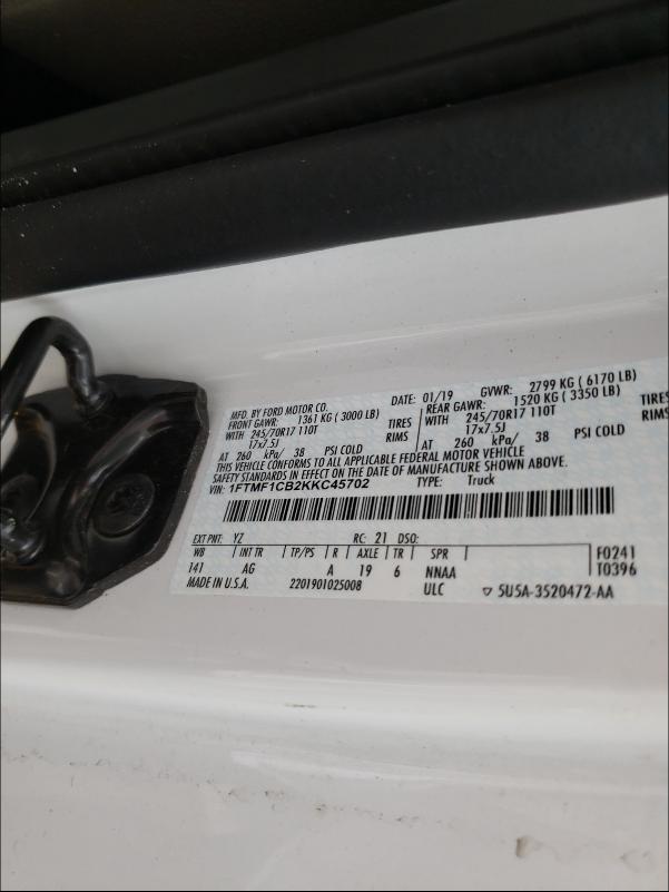 Photo 10 from auction – 2019 FORD F150 with VIN 1FTMF1CB2KKC45702